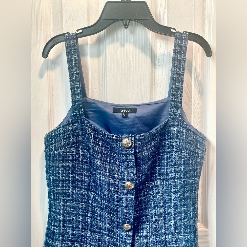 Cute Trixxi Navy Blue Tweed Button-Front Dress - Picture 2 of 8